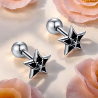 1pc Silver Color Star Earring Stainless Steel Retro Punk Style Streetwear Piercing Cartilage Men's Ear Jewelry For Women CC205