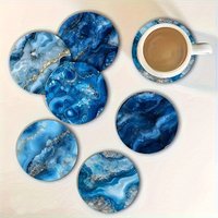 Retro dreamy blue marble pattern wooden coaster art coasters for home tabletop anti-slip coffee shop bar decoration