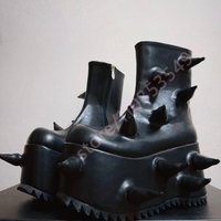 Black Tank Spiked Punk Motorcycle Boots New 2025 Round Toe Street Rock Gothic Wedge Heel Boots Fashion Party Casual Short Boots