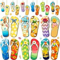 12Pcs Summer Party Hanging Ornaments Wooden Slippers Garland with Ropes for Hawaiian Luau Tropical Party Home Decoration