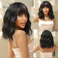 ALAN EATON-Perruque synthétique courte noire ondulée avec frange, faux cheveux d'apparence naturelle pour 03/Cosplay, haute température