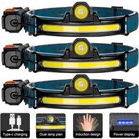 XPG+COB Zoom Induction Headlamp USB Rechargeable with 18650 Built-in Battery LED Head Torch Outdoor Camping Fishing Headlight