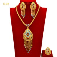 XUHUANG Ethiopian Bridal Crystal Necklace Sets Antique 24k Gold Color Jewelry For Women Indian Earrings Ring Set Party Gifts New