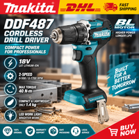 Für Makita DDF 487 18V Bürstenloser Akku-Bohrschrauber Kompakter Leistungsstarker 2-Gang-Elektrobohrer für Holz Metall DIY Professionelle Anwendung