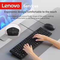 Lenovo Wired Mouse and Keyboard Set Classic Black Office Business Home Use 104Key Keyboard Kit Silent Quiet Mouse Combo for Pc