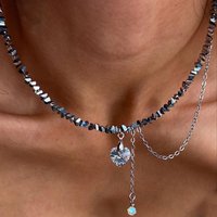 Fashion Vacation Sexy Blue Color Heart Pendant Necklace For Women Boho Geometric Crystal Choker Valentine's Gift N0522