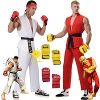 Game Ken Masters Ryu Cosplay Costumes SF Cosplay Tops Pants Belt Gloves Ryu Ken Suits Uniform Halloween Carnival Cos Adult Men