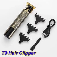 Hot Sale!Rechargeable T9 Carving Hair Clipper Vintage Portable USB Barber Professional Hair Cutting Machine Beard Trimmer