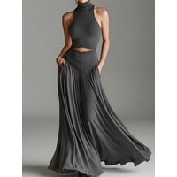 Women's Turtleneck Sleeveless Pullover Short Top with Maxi Skirts Two-Piece Set Casual Elegant Holiday Simple Outfit Streetwear