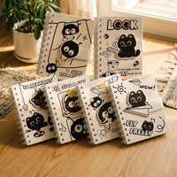 Black Cat Pocket Notebook Soot Ball Print A7 Velcro Portable Mini Journal for Students Vocabulary Mistake Tracker Motivational