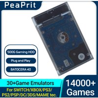 PEAPRIT 500G Gaming HDD Retro Game Console 14000 Video Games 30 Emulators for SWITCH/X BOX/PS3/PS2/PSP Plug and Play Batocera 40