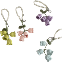 Creative Pearl Chain Orchid Key Ring Wool Crocheted Bag Pendant Key Chain Handmade Knitted Key Ring Key