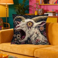 Spooky Goat Face 2D Flat Printed Pillow Soft Pillow Cushion Cover 18x18 Funny Screaming Goat Home Decor Covers For Sofa Bed