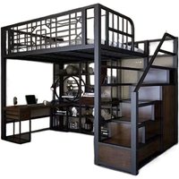 Wrought iron bed loft type elevated bed sheet upper floor space saving small apartment