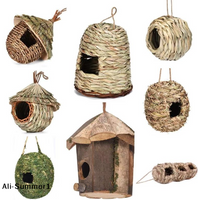 【E】Birds House Weaved Outdoor Decorative Parrot Breeding Hut Natural Grass Bird Bedroom Hummingbird Cage Shelter
