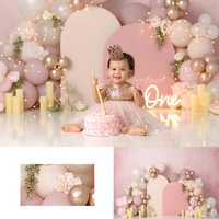 Romance Blushing Pink Photography Backdrop Kids Baby Cake Smash Photocall Decors Balloon Arch and Candle Studio Backgrounds