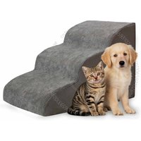 3 Step Dog Ramp & Stairs for Sofa & Chair - Non-slip sturdy pet steps for small dogs and cats, 15.7 inches tall, grey
