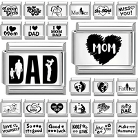 Black Laser Engraving Dad Mom Father's Day Mother's Day Italian Charm Link Fit 9mm Stainless Steel Bracelet DIY Making Jewelrys