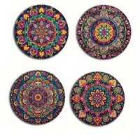 4pcs/set Mandala Pattern Coasters Set Wooden Colorful Table Insulation Pad Insulation Function Home Decoration Table Protection
