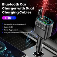 5 in 1 Bluetooth 5.0 Car Charger Fast Charging With Dual Type C Charging Cable USB Type C Car Charger For iPhone Samsung Huawei