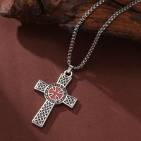 LIKGREAT Christian Cross Necklace Red Cross Templar Symbol for Men Women Vintage Religious Prayer Stainless Steel Jewelry Gift