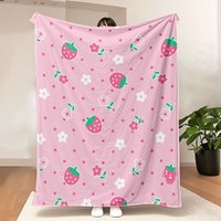 Sweet Strawberry Blossom BlanketโA soft and vibrant pink blanket adorned with playful strawberries and delicate flowers, perf