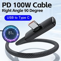 100W 6A USB to Type C Fast Charging Data Cable Elbow Android Phone for Samsung Huawei Xiaomi Oppo Vivo High-speed Data USB Cord
