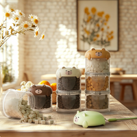 Cute Bear Stackable Pet Treat Container, Portable Multi-layer Airtight Dog Cat Food Storage Jar with Measuring Scale