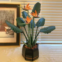 Paradise Bird Artificial Flower Building Blocks Desktop Potted Plant Brick Set Romantic Decor Toy Gift for Women Friend 1378PCS