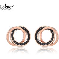 Lokaer Trendy Stainless Steel Clay Crystal Double Circles Stud Earrings Jewelry Vintage Earrings For Women Girls E19091