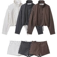 Women's Autumn Fashion Polka Dot Print Suit Long-Sleeved High-Neck Drawstring Jacket A-Line Shorts Retro Suit