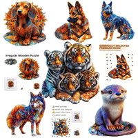 Tiger And Dog Animal Wooden Puzzle Unique Irregular Animal Shapes Wooden Creative Handmade Decorations Holiday Gifts