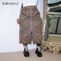 TWOTWINSTYLE Fashion Loose Skirt For Women High Waist Patchwork Pockets Sexy Streetwear Skirts Female Summer Clothing New Style