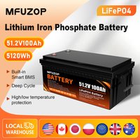 MFUZOP 51.2V100Ah LiFePO4 Battery Deep cycle Built-in battery management system (BMS)Suitable for solar systems NOVAT