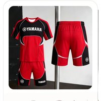 Summer Yamaha Black and Red Color Match Trend Short Sleeved Shorts Set for Men Women Personalized Motorcycle Riding Clothes