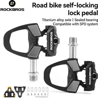 ROCKBROS Road Bike Carbon Lock Pedals Bicycle SPD Self-Locking SPD Titanium Alloy Axle Pedal with Locking Plate for Road Bike