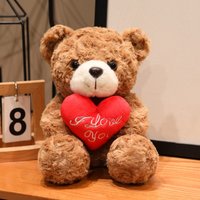 Creative 16/25CM Bear Plush Toy Red Heart Romantic Rose Bear Doll Soft Handmade Holding Flowers Bear Doll Home Decoration