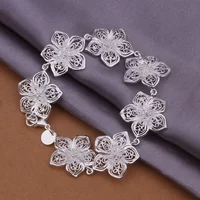 Flower Chain Elegant Beautiful Silver Color Jewelry Wedding Bracelets for Women Lady Cute Gifts Wedding