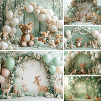 Photography Background Jungle Wildlife Fox Bear Balloon Decoration Kids Birthday Party Cake Smash Photo Background Banner