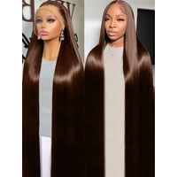 50 52 Inches Chocolate Brown Colored Straight Full Frontal 13x6 HD Transparent Lace Front Remy Human Hair Wigs 200 Desnity