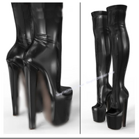 Black Patent Leather Over Knee High Platform Boots Thin High Heel Cool Fashionable Sexy Winter 2025 Woman Shoes Zapatillas Mujer