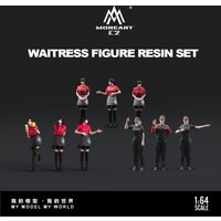 MoreArt 1:64 Mini Resin Waiter Waitress Figurine Set Simulation Staff Doll for Diorama Scenery