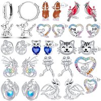 925 Sterling Silver Animal Earrings Balloon Dog Huggie Hoops Red Cardinal Bird Koala Dragon & Frog Studs Jewelry Gift for Women