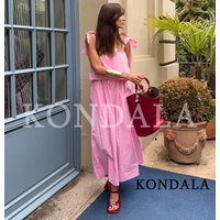 KONDALA Women Elegant Cute Pleated Dress Summer Trend Bow Shoulder Strap Long Dress New 2026 Fashion Holiday Beach Party Dress