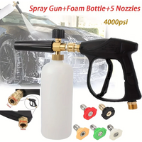 High Pressure Car Wash Water Gun Adjustable Snow Foam Gun, M22-14 Thread, 1/4" Quick Connect with 5 Nozzles for Vehicle Cleaning