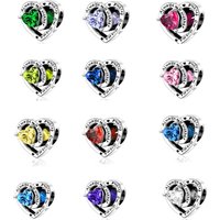 925 sterling silver pendant heart-shaped birthstone beads compatible with original bracelet necklace DIY jewelry gift
