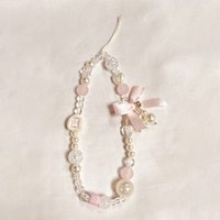 1Pcs Korean Lovely Pink Bowknot White Beaded Phone XYun Charm Lanyard For iPhone Samsung Universal Accessories Jewelry Pendant