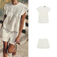 Romantic Women's Fashion Set round Neck Sleeveless Vertical Lace Trim Top And Hollow out Decorated Skirt Pants Summer 2026