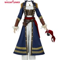 MICCOSTUMES Halloween Cosplay Costume Medieval Women embossed suede Pirate Suit Innershirt and Jacket with Eye Mask Waistband