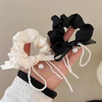 French Pearl Tassel Bow Large Size Elastic Hair Bands for Women Gentle Sweet Large Intestine Ponytail Hair Rope Accessories Gift